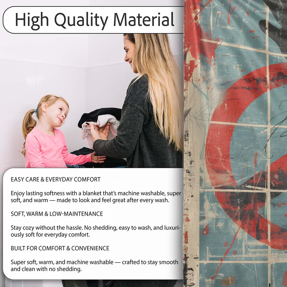 Abstract Peace Symbol Blue Red Grunge Street Art, All Season Comfort, Gift for Adults and Teens - Super Soft Fleece Blanket Bed Sofa Throw