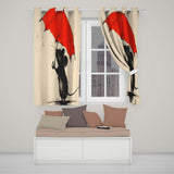 Cute Black Mouse with Red Umbrella Minimalist Illustration Distinctive Home Decor Readymade Eyelet Ring Top Thermal 100% Blackout Curtains