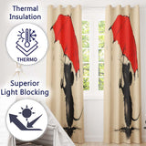 Cute Black Mouse with Red Umbrella Minimalist Illustration Distinctive Home Decor Readymade Eyelet Ring Top Thermal 100% Blackout Curtains