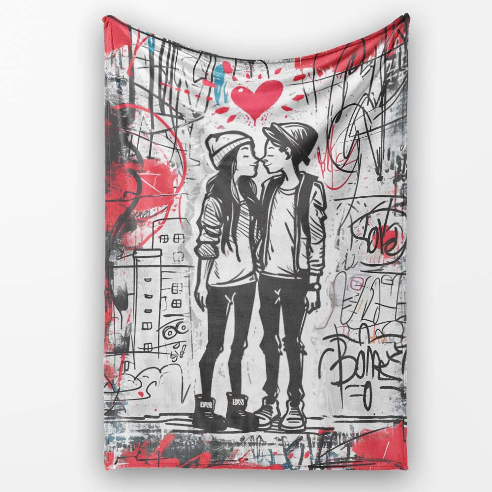 Romantic Couple Kiss Graffiti Street Art Love, All Season Comfort, Thoughtful Housewarming Gift - Super Soft Fleece Blanket Bed Sofa Throw