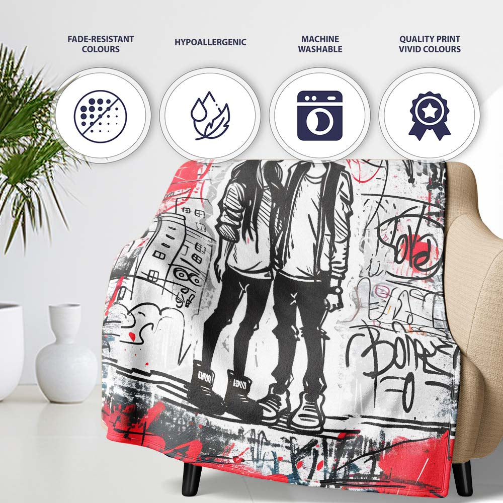 Romantic Couple Kiss Graffiti Street Art Love, All Season Comfort, Thoughtful Housewarming Gift - Super Soft Fleece Blanket Bed Sofa Throw