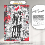 Romantic Couple Kiss Graffiti Street Art Love, All Season Comfort, Thoughtful Housewarming Gift - Super Soft Fleece Blanket Bed Sofa Throw