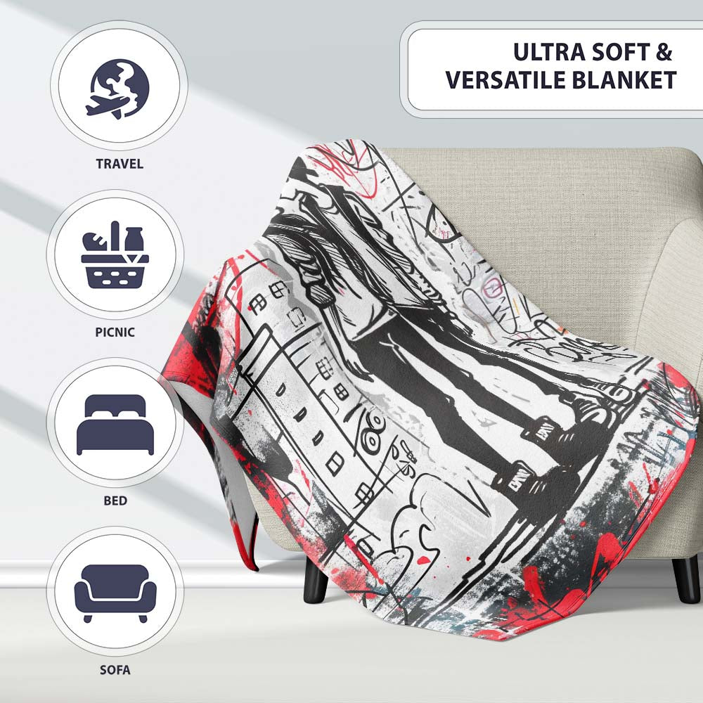 Romantic Couple Kiss Graffiti Street Art Love, All Season Comfort, Thoughtful Housewarming Gift - Super Soft Fleece Blanket Bed Sofa Throw