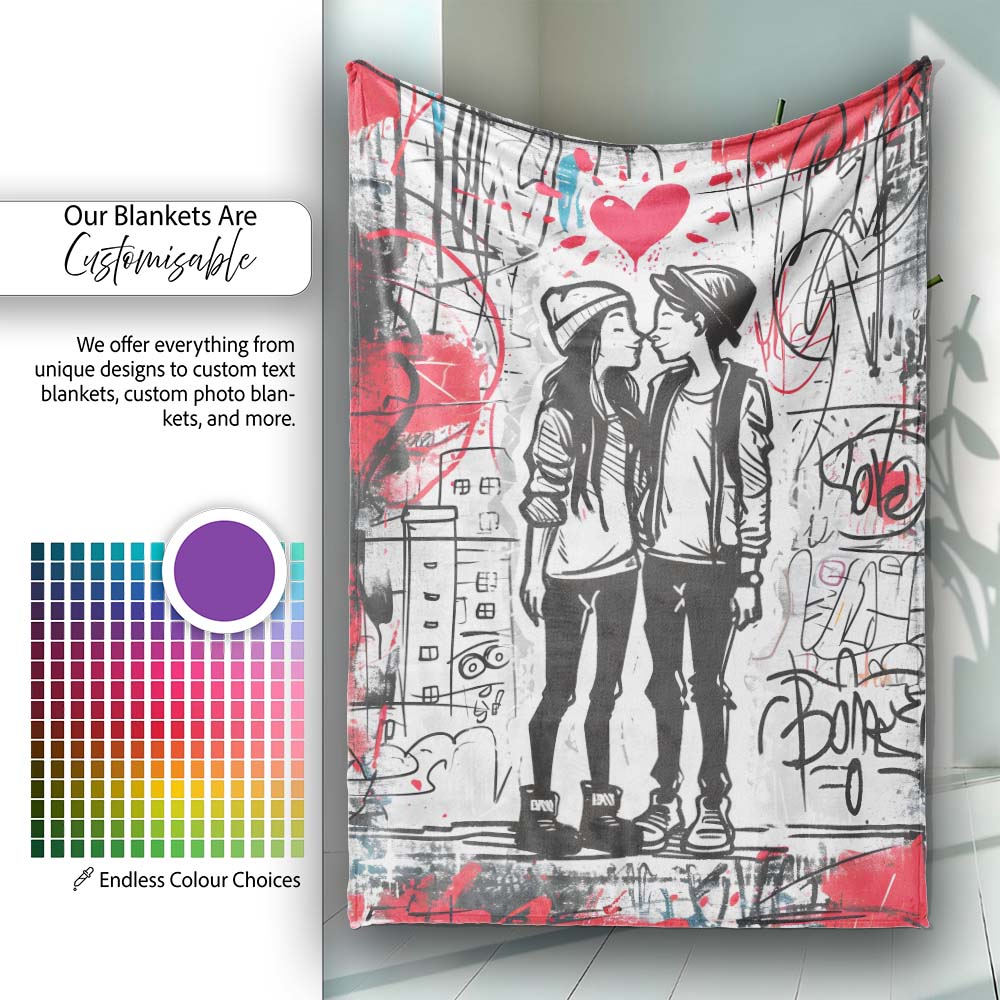Romantic Couple Kiss Graffiti Street Art Love, All Season Comfort, Thoughtful Housewarming Gift - Super Soft Fleece Blanket Bed Sofa Throw