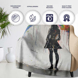 Girl Standing Beneath Colourful Rainbow Street Art, All Season Comfort, Stylish Room Decoration - Super Soft Fleece Blanket Bed Sofa Throw