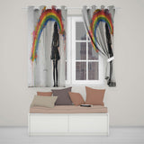 Girl Standing Beneath Colourful Rainbow Street Art Creative Design for Home Decor Readymade Eyelet Ring Top Thermal 100% Blackout Curtains