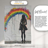 Girl Standing Beneath Colourful Rainbow Street Art, All Season Comfort, Stylish Room Decoration - Super Soft Fleece Blanket Bed Sofa Throw