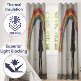 Girl Standing Beneath Colourful Rainbow Street Art Creative Design for Home Decor Readymade Eyelet Ring Top Thermal 100% Blackout Curtains