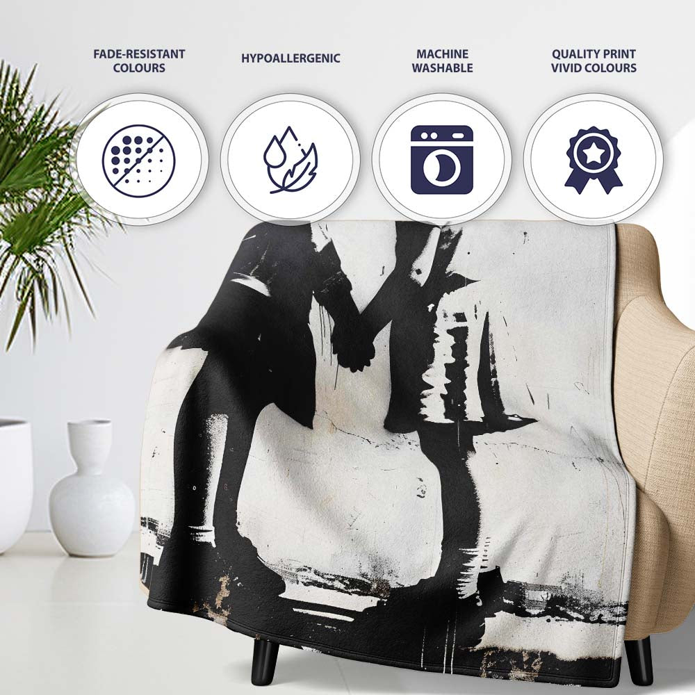 Children Holding Hands Monochrome Street Art, Comfortable Everyday Use, Stylish Room Decoration - Super Soft Fleece Blanket Bed Sofa Throw