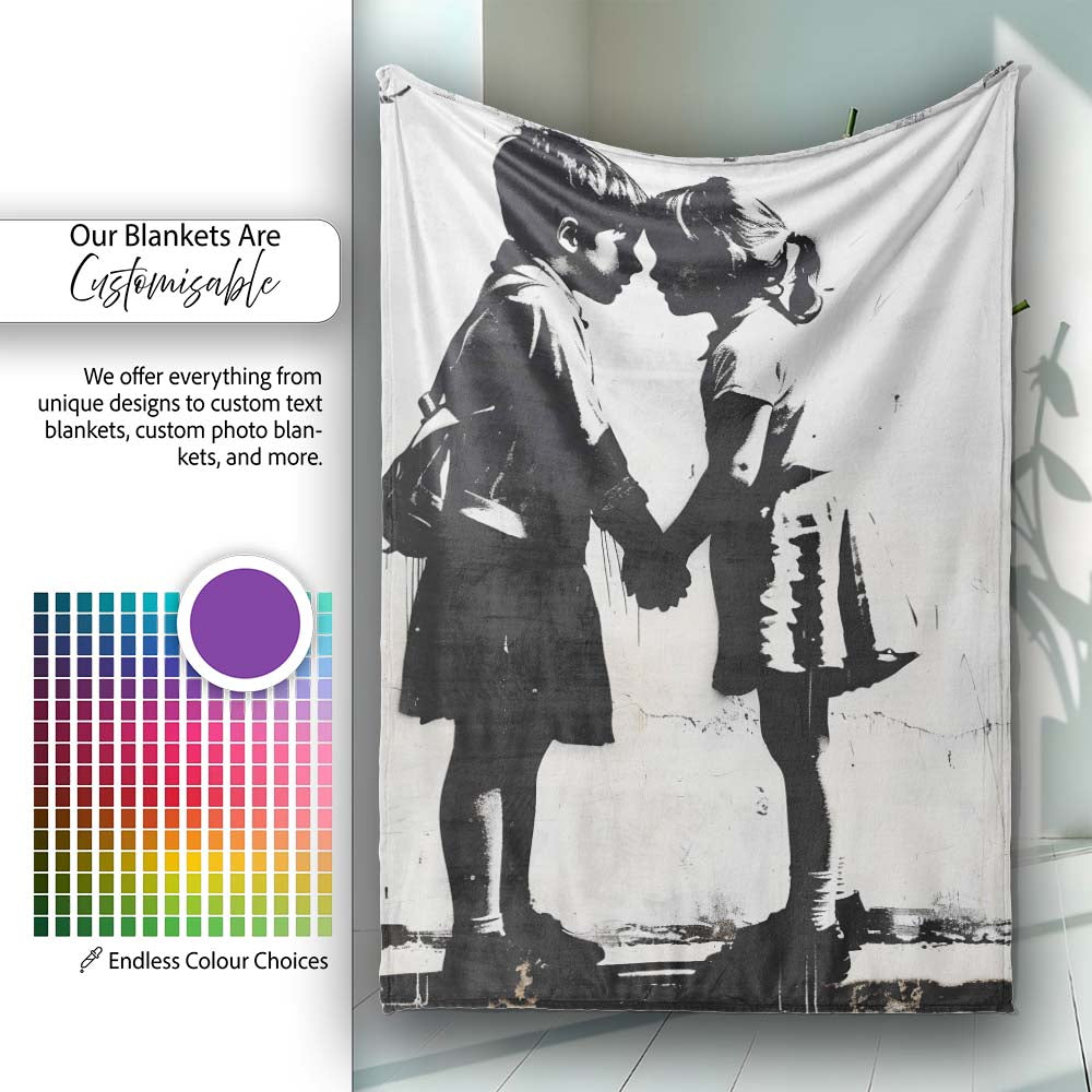 Children Holding Hands Monochrome Street Art, Comfortable Everyday Use, Stylish Room Decoration - Super Soft Fleece Blanket Bed Sofa Throw