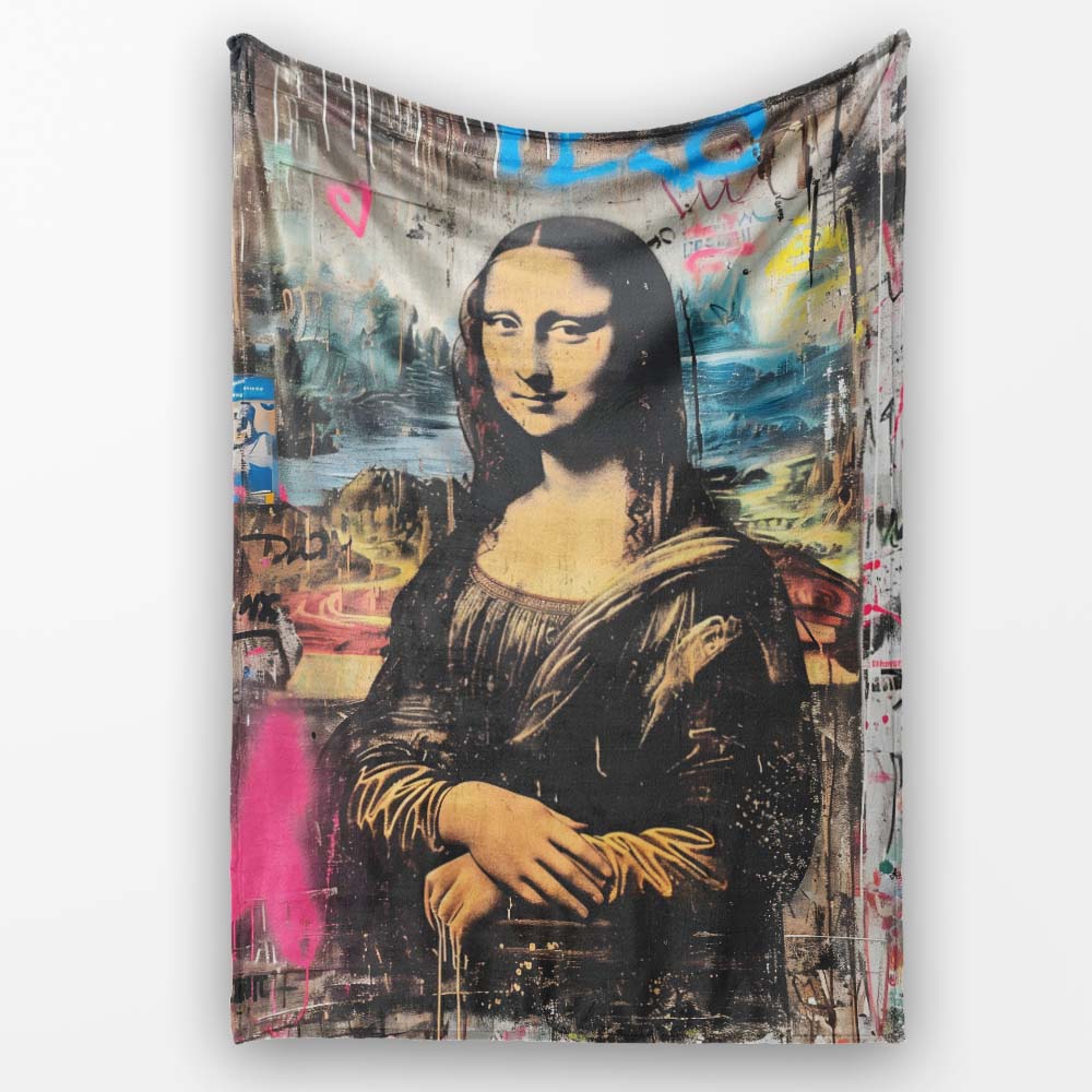 Classic Renaissance Portrait Urban Graffiti Fusion, All Season Comfort, Stylish Room Decoration - Super Soft Fleece Blanket Bed Sofa Throw