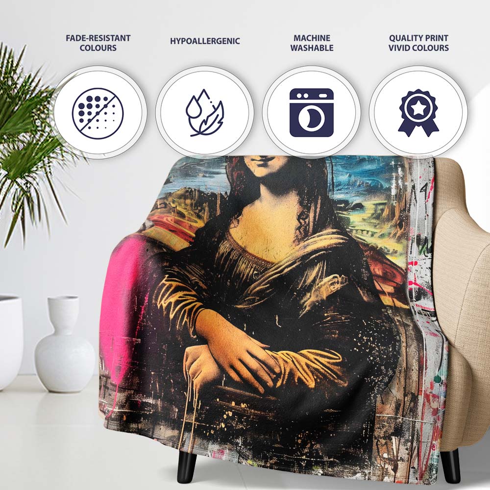 Classic Renaissance Portrait Urban Graffiti Fusion, All Season Comfort, Stylish Room Decoration - Super Soft Fleece Blanket Bed Sofa Throw