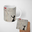 Girl Reaching for Red Heart Balloon Street Art 11oz Ceramic Coffee Tea Mug White Large Handle
