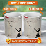 Girl Reaching for Red Heart Balloon Street Art 11oz Ceramic Coffee Tea Mug White Large Handle