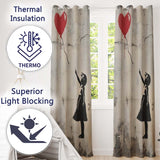 Girl Reaching for Red Heart Balloon Street Art Artistic Artwork for Bedroom Decor Readymade Eyelet Ring Top Thermal 100% Blackout Curtains