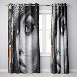 Black and White Female Face Urban Mural Portrait Contemporary Artistic Home Decor Readymade Eyelet Ring Top Thermal 100% Blackout Curtains