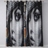 Black and White Female Face Urban Mural Portrait Contemporary Artistic Home Decor Readymade Eyelet Ring Top Thermal 100% Blackout Curtains