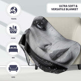 Black and White Female Face Urban Mural Portrait, All Season Comfort, Decorative Wall Art Style - Super Soft Fleece Blanket Bed Sofa Throw