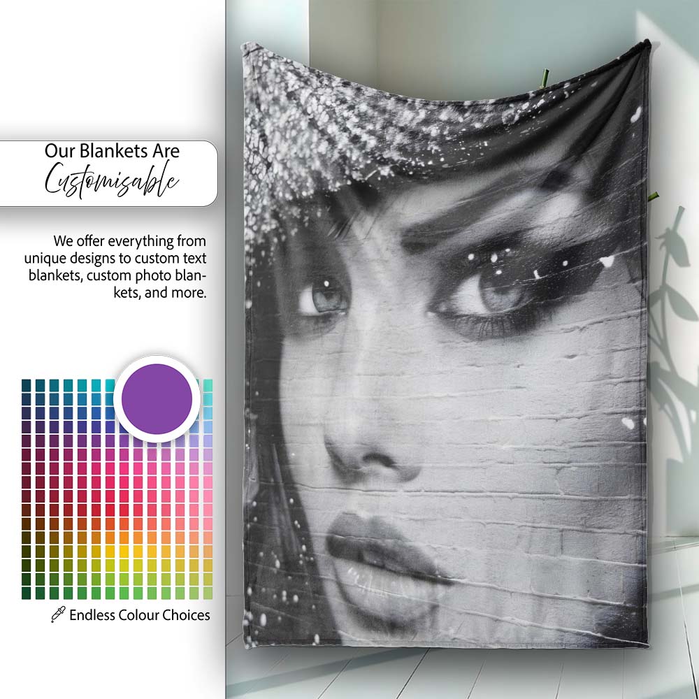 Black and White Female Face Urban Mural Portrait, All Season Comfort, Decorative Wall Art Style - Super Soft Fleece Blanket Bed Sofa Throw