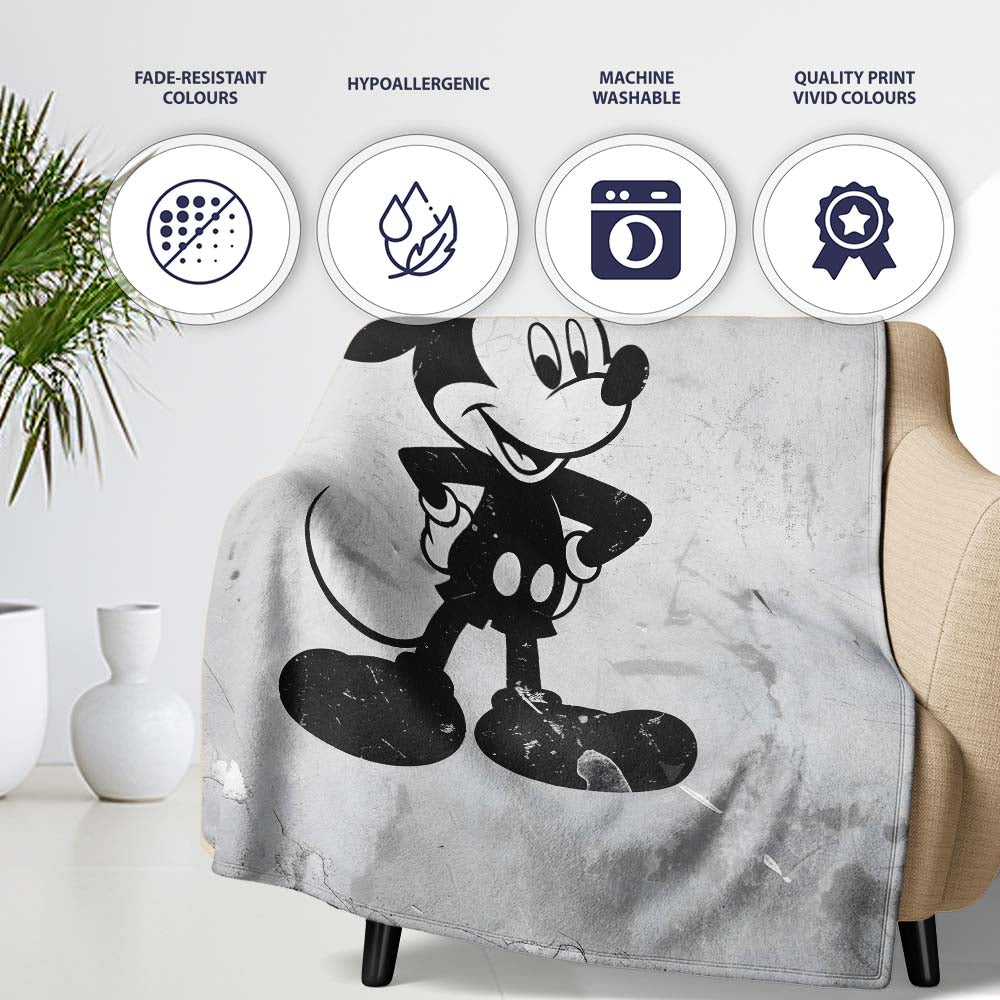 Vintage Cartoon Mouse Monochrome Pop Art, Bedroom Living Room Accent, Gift for Adults and Teens - Super Soft Fleece Blanket Bed Sofa Throw