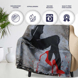 Black Silhouette Woman Red High Heels Urban Graffiti, Lightweight Comfortable Decorative Accent - Super Soft Fleece Blanket Bed Sofa Throw