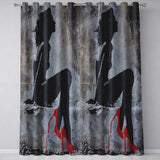 Black Silhouette Woman Red High Heels Urban Graffiti Creative Artistic Home Decor Readymade Eyelet Ring Top Thermal 100% Blackout Curtains