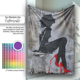 Black Silhouette Woman Red High Heels Urban Graffiti, Lightweight Comfortable Decorative Accent - Super Soft Fleece Blanket Bed Sofa Throw