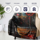 Girl Sitting with Red Heart Balloon Dark Urban Art, All Season Comfort, Stylish Room Decoration - Super Soft Fleece Blanket Bed Sofa Throw