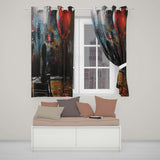 Girl Sitting with Red Heart Balloon Dark Urban Art Striking Design for Home Decor Readymade Eyelet Ring Top Thermal 100% Blackout Curtains