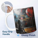 Girl Sitting with Red Heart Balloon Dark Urban Art 11oz Ceramic Coffee Tea Mug White Large Handle