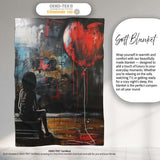 Girl Sitting with Red Heart Balloon Dark Urban Art, All Season Comfort, Stylish Room Decoration - Super Soft Fleece Blanket Bed Sofa Throw