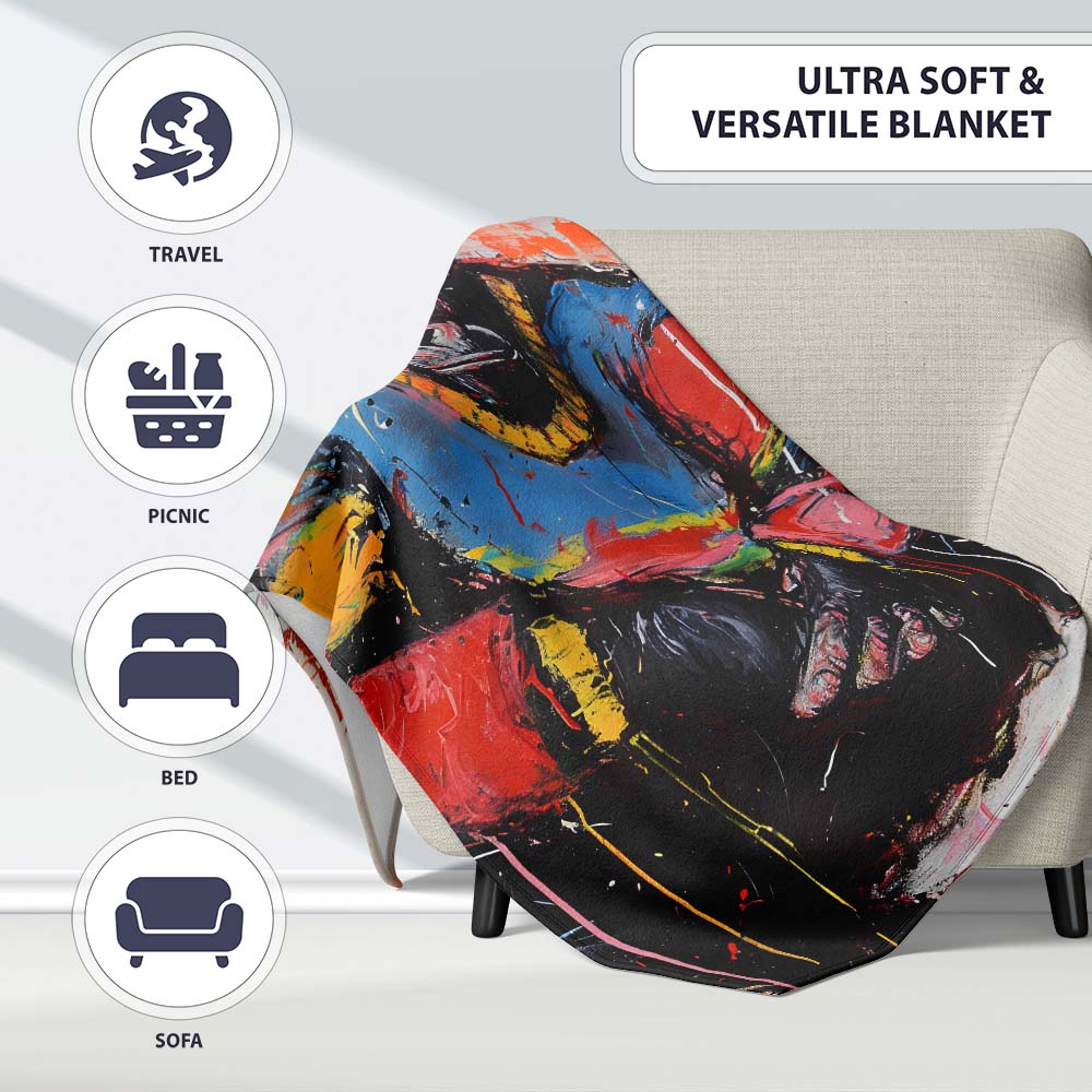 Colourful Gorilla Portrait Bold Abstract Graffiti, All Season Comfort, Comfortable Everyday Use - Super Soft Fleece Blanket Bed Sofa Throw