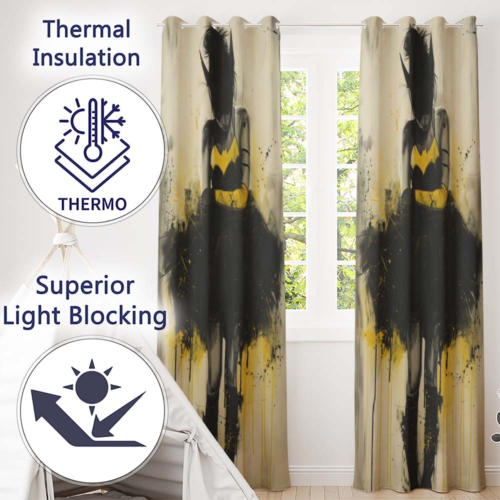 Yellow Black Masked Woman Gothic Urban Illustration Vibrant Design for Home Decor Readymade Eyelet Ring Top Thermal 100% Blackout Curtains