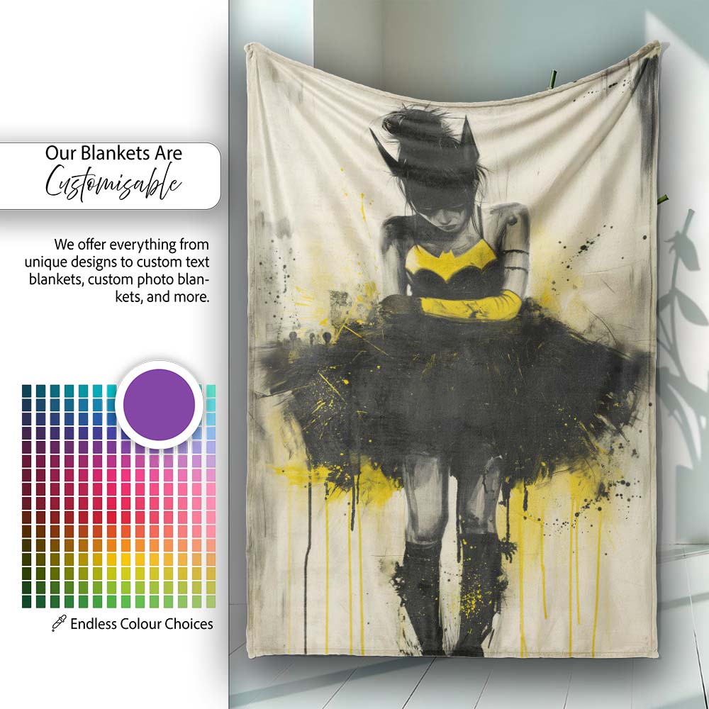 Yellow Black Masked Woman Gothic Urban Illustration, All Season Comfort, Modern Interior Accent - Super Soft Fleece Blanket Bed Sofa Throw