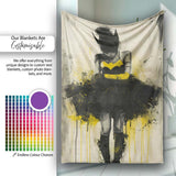 Yellow Black Masked Woman Gothic Urban Illustration, All Season Comfort, Modern Interior Accent - Super Soft Fleece Blanket Bed Sofa Throw