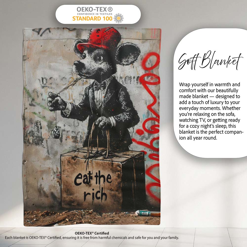 Dapper Cartoon Mouse Red Cap Satirical Street Art, All Season Comfort, Comfortable Everyday Use - Super Soft Fleece Blanket Bed Sofa Throw
