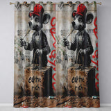 Dapper Cartoon Mouse Red Cap Satirical Street Art Distinctive Wall Art Home Decor Readymade Eyelet Ring Top Thermal 100% Blackout Curtains