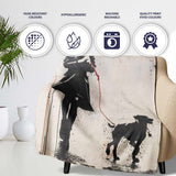 Woman Walking Dog Under Red Umbrella Street Art, Bedroom Living Room Accent, All Season Comfort - Super Soft Fleece Blanket Bed Sofa Throw