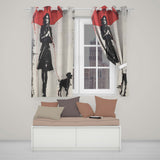 Woman Walking Dog Under Red Umbrella Street Art Stylish Artwork for Bedroom Decor Readymade Eyelet Ring Top Thermal 100% Blackout Curtains