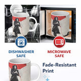 Woman Walking Dog Under Red Umbrella Street Art 11oz Ceramic Coffee Tea Mug White Large Handle
