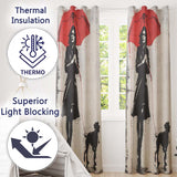 Woman Walking Dog Under Red Umbrella Street Art Stylish Artwork for Bedroom Decor Readymade Eyelet Ring Top Thermal 100% Blackout Curtains