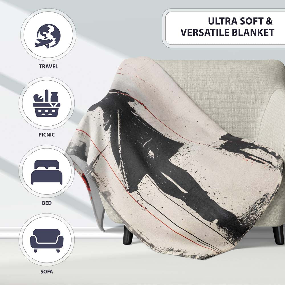 Woman Walking Dog Under Red Umbrella Street Art, Bedroom Living Room Accent, All Season Comfort - Super Soft Fleece Blanket Bed Sofa Throw