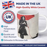 Woman Walking Dog Under Red Umbrella Street Art 11oz Ceramic Coffee Tea Mug White Large Handle