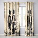 Two Young Friends Monochrome Stencil Street Art Distinctive Design for Home Decor Readymade Eyelet Ring Top Thermal 100% Blackout Curtains