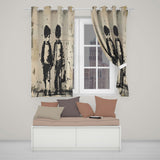 Two Young Friends Monochrome Stencil Street Art Distinctive Design for Home Decor Readymade Eyelet Ring Top Thermal 100% Blackout Curtains