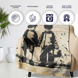 Two Young Friends Monochrome Stencil Street Art, Bedroom Living Room Accent, All Season Comfort - Super Soft Fleece Blanket Bed Sofa Throw