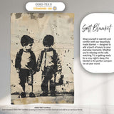 Two Young Friends Monochrome Stencil Street Art, Bedroom Living Room Accent, All Season Comfort - Super Soft Fleece Blanket Bed Sofa Throw