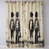 Two Young Friends Monochrome Stencil Street Art Distinctive Design for Home Decor Readymade Eyelet Ring Top Thermal 100% Blackout Curtains