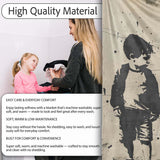 Two Young Friends Monochrome Stencil Street Art, Bedroom Living Room Accent, All Season Comfort - Super Soft Fleece Blanket Bed Sofa Throw