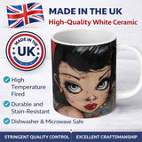 Big Eyed Cartoon Girl Red Bow Colourful Grunge Art 11oz Ceramic Coffee Tea Mug White Large Handle